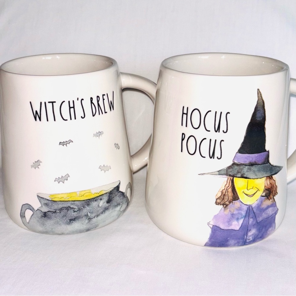 Rae Dunn Halloween Mug Pair Hocus Pocus Witch’s Brew Magenta New Condition